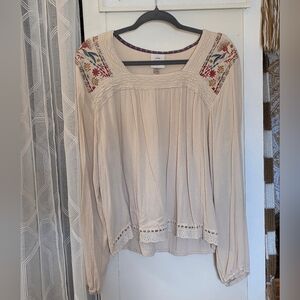 Knox Rose Cream Blouse with Floral Embroidery
